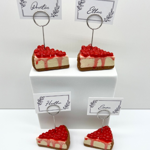 Cherry Cheesecake Place Card Holders –Set of 4 Handmade Clay Dessert Table Decor - Picture 11 of 16